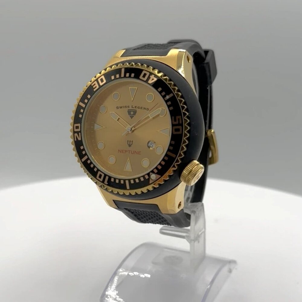 53mm Swiss Legend Neptune Gold Men's Quartz Wristwatch Swiss Stainless Steel